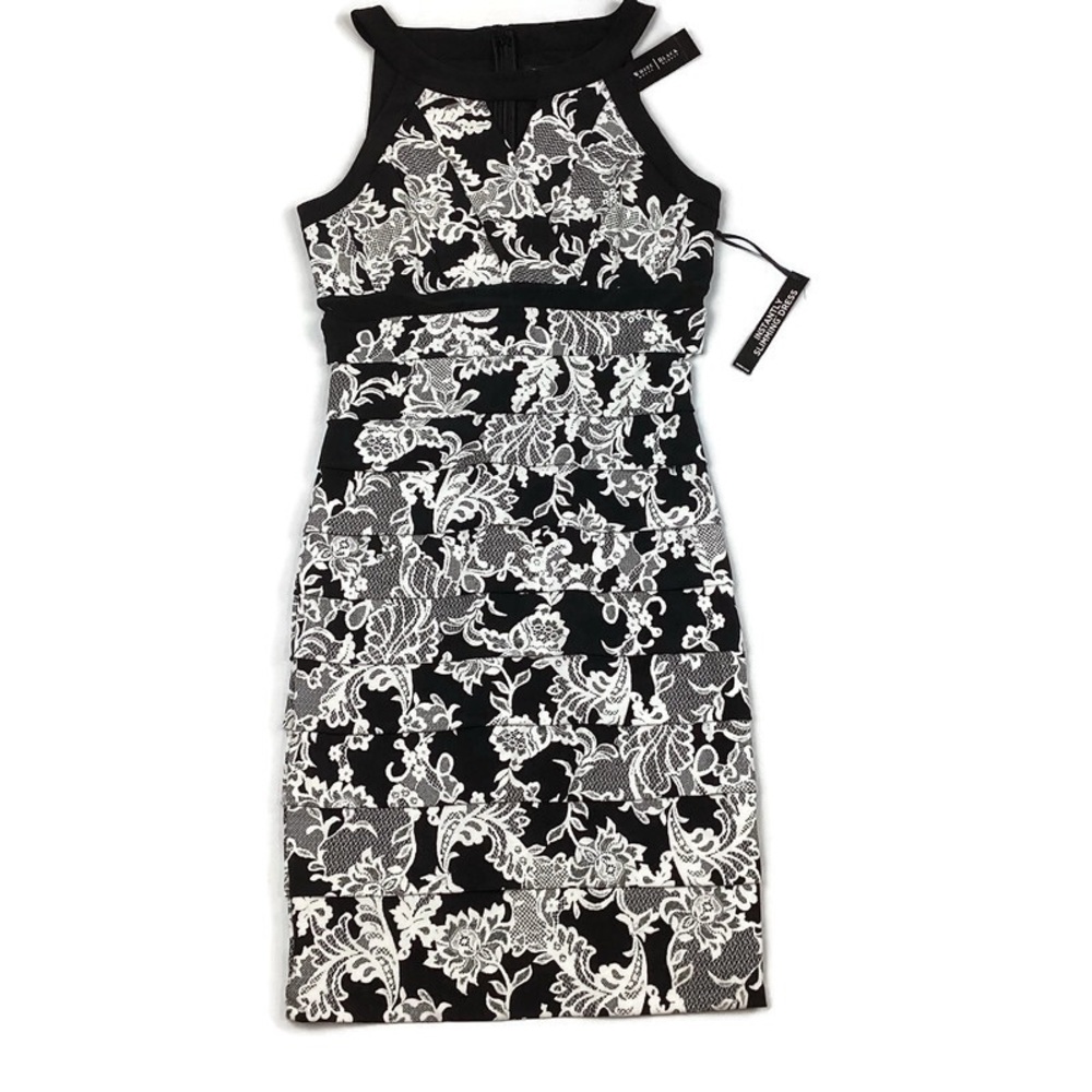 White House Black Market Black and White Slimming Dress Size 6 NEW! Retail $160